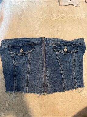 Denim Strapless Corset Top in Medium Wash Blue